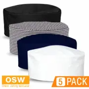 5 x Black White Navy Checkered Restaurant Cafe Kitchen FLAT TOP Chef Hats