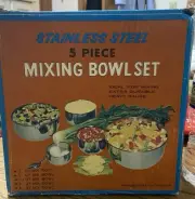 Vtg Interpur Stainless Steel 5 Piece Mixing Nesting Bowl Set W/ Box