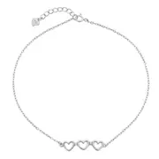 Bevilles Sterling Silver Open Heart White Cubic Zirconia Anklet