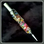 Handmade Real GOLDEN THREAD & SILVER NEEDLE Pen w/ Fabric for Quilters, Sewers