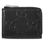 【GUCCI 古馳】GG EMBOSSED 經典雙G LOGO牛皮壓紋信用卡名片零錢包(黑)