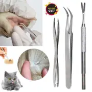 3-Pet Tick Remover Tool Stainless Steel Fleas Lice Tweezers Clip Set for Cat Dog