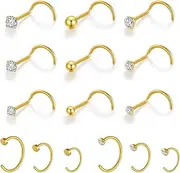 Gotumo 20G Nose Rings Titanium Nose Studs Cubic Zirconia Straight Nose Piercing Jewelry Hypoallergenic Nose Rings Studs for Women Men 6pcs set Silver