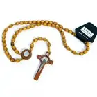 St. Benedict Corded Wooden Beads Rosary Light Brown