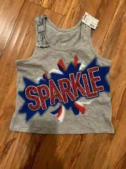 JUSTICE GIRLS 8 PATRIOTIC SPARKLE CROP TANK 4 OF JULY CLOUDY HEATHER COLOR