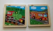 9 Pcs Wooden TRAIN or FIRE ENGINE Jigsaw Puzzle Toddler Kids Educational Toy KK