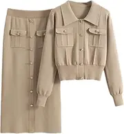 [Generic] Women's Solid Long Sleeved Sweaters Tops Slim High Waist Knitwear Skirts 2 Piece Sets Women Spring Winter Tracksuit