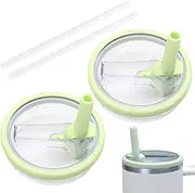 SZSMART 2Pcs Tumbler Lids Replacement with Flip Straw, Leakproof Lid with Seal Ring for 40oz Stanley Quencherfor, Transparent Reusable Cover for Tumbler Cup Replacement (LightGreen)