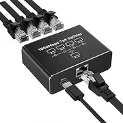 GlasFlength LAN Splitter 1 to 4 1000 Mbps Ethernet Splitter, LAN Switch 4 Port with Type-C Power Cable Gigabit Ethernet Switch Power Cable for Computer Hubs Switches Router Set-Top Box Digital TV et