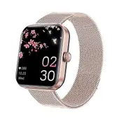 Waterproof F57L Blood Glucose Sugar Smart Watch with Body Temperature, ECG, and HRV Monitor Milan Rose Steel
