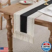 duduta Black Macrame Table Runner 12 x 48 inch, Farmhouse Dresser Covers Coff