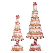 Set/2 Raz 11-15" Frosted Peppermint Gingerbread Cake Tree Candy Christmas Decor