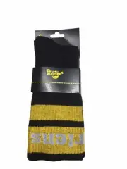 Dr Martens Women (S) 5-7 US Athletic Logo Yellow Black Silver Novelty Crew Socks