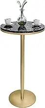 Round Dining Table 21.7" Kitchen Table for 2-4 People, Black Marble Top with Metal Pedestal Base, Height Bar Table for Home Cocktail Pub Dining Bistro(Height 95cm/3.1ft)