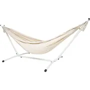 10ft White Universal Steel Hammock Stand & Authentic Double Clasico Hammock in Natura