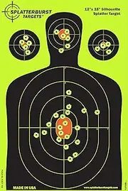 Splatterburst Targets 12 X18 Inch Silhouette Reactive Shooting Target Shots Burst Bright Fluorescent Yellow Upon Impact Gun Rifle Pistol Airsoft BB Gun Air Rifle (25 Pack)