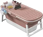 54''Large Folding Portable Bathtub,Portable Bathtub for Adult Ergonomically Designed Non-Slip SPA Sauna Soaking Tub Ice or Hot Bath,Pink