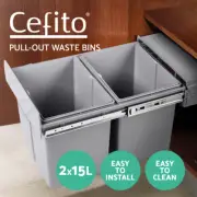Cefito Twin Pull Out Bin Kitchen Double Dual Slide Garbage Rubbish Basket 2X15L