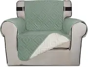 PrinceDeco Sofa Slipcover Reversible Sofa Cover Furniture Protector Water Resistant Couch Cover with Elastic Straps, Washable Couch Cover for Kids Dogs Pets (1 Seater, Sage and Beige)