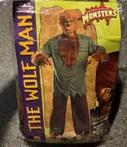 THE WOLF MAN Adult Costume - Size 36-42 Fur Wig, Shirt, Fur Chest/Hands, Pants