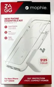 ZAGG Screen Protector+30W USB-C Power Adapter+Clear Case for iPhone 15 Plus