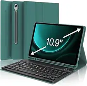 Galaxy Tab S9 FE 10.9inch Keyboard Case for Samsung Tablet S9 11in 2023, Magic Detachable Keyboard for Samsung Galaxy Tab S9/S9FE 5G, Pen Holder&Support Charging, Smart Cover Case for S9FE Tab, Green
