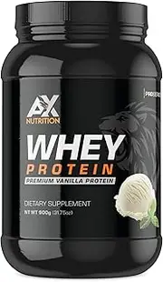 AX Nutrition Vanilla Whey Protein Powder – 31.75oz, 30 Servings – New Bigger Size, Smooth Vanilla Flavor, Premium Quality Protein