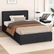 ALFORDSON Bed FrameGas Lift Storage Base Fabric Charcoal - King Single Size