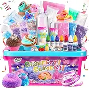 pokujyrt Confetti Slime Kit, Sparkling Slime Making Kit, DIY Craft Set with Clear Glue, Colors, and Decorations, Ages 6+