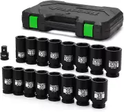 3/4" Drive Deep 6-Point Impact Socket Set, 17-Piece Jumbo Assortment, Cr-Mo, SAE