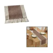 Catzon Double Layer Linen Table Runners with Fringe for Kitchen Home Decoration-Brown