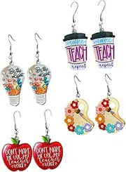 [PRETYZOOM] Teacher Theme Earrings for Back to School Acrylic Ear Jewelry Set 4 Pairs