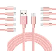 Catzon 1M 2M 3M 10Packs Micro USB Cable Nylon Braided Phone Cable Fast Charger Cable USB Cord -Pink