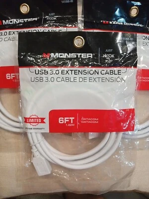 3-pack Monster 6’ High Performance USB 3.0 Extension Cable New in Bags 141098-00