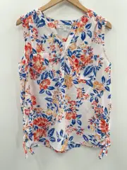 Emily Daniels Womens Pebble Crepe Top White Multi Floral Print Y neck Sleeveless