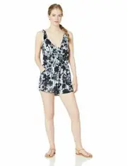 MSRP $68 Lucky BrV Neck Shoulder Tie Cover Up Romper Ink Blue Size M