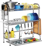 Over The Sink Dish Drying Rack, HOWDIA 2-Tier Stainless Steel Large Silver