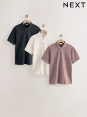 Pink, Ecru, Navy Relaxed Fit 100% Cotton Textured Polo Shirts 3 Pack (E96593) | $116