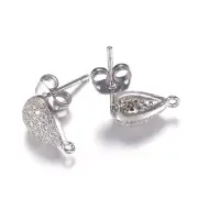 10pc Brass Pave Cubic Zirconia Earring Posts Drop Platinum Tone Loop Earnut 12mm