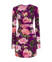 Dolce Gabbana Floral Printed Charmeuse Midi Sheath Dress IT44,IT42 multi-color