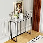 Narrow Console Table Hallway Decor: Slim Entryway Consoles Tables Cold Jadeite White Sintered Stone Tabletop High Gloss Marble Table Top with Black Frame Modern Sofa Side Tables Living Room
