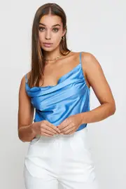 Blue Cami Top Sleeveless Cowl Neck - Size 10, Women's Cami