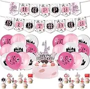Paris Party Decorations Eiffel Tower Paris Themed Birthday Banner Balllons Cake Cupcake Toppers for Girls Birthday Paris Party Supplies Wedding Baby Shower Decorations Romantic Photo Booth