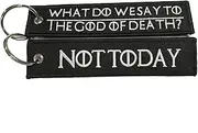 LLAVEROSMOTOR.ES Game of Thrones Keychain, Motorcycle Keychain, Biker Keychain, Original Fabric Keyring WHAT DO WE SAY TO THE GOD OF DEAD? NOT TODAY