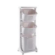 Catzon 3-Tier Laundry Basket with Wheels Storage Shelf Bathroom Kitchen