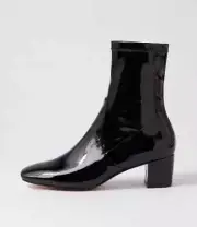 New Django & Juliette Hartful Black Stretch Patent Pu Ankle Boots Womens Shoes