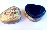 Ethnic Handpainted Heart Trinket Box 3" Ring Jewelry Paper Mache Christmas Gifts