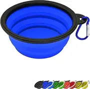 Zenify Dog Bowl - 400ml Collapsible Foldable Food and Water Feeder Dish - Portable Travel Leash Lead Slim Accessories for Training Pets Puppy Dogs (5 inches / 12.7 cm) (Blue/Black)