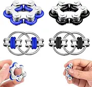 Fidget Toys Set Stress Relief Toy Bicycle Stress Relief Chain Decompression Roller Chain and Key Flippy Chain Acupressure Ring Infinite Flip Chain Fidget Toys for Children with ADHD, Pack of 4