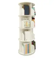 4 Tiers Versatile Round Wooden Rotating Swivel Bookshelf Bookcase Cabinet White 128CM